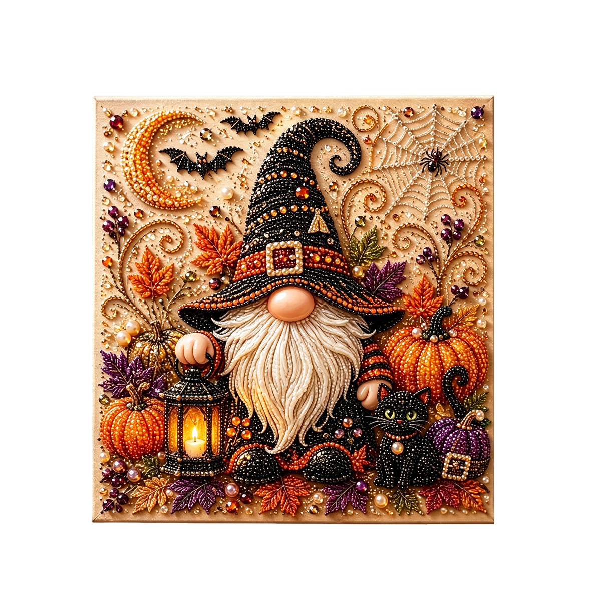 DIY Halloween Pearl Art Kit - Gnome With Lantern, 3D Rhinestone Diamond