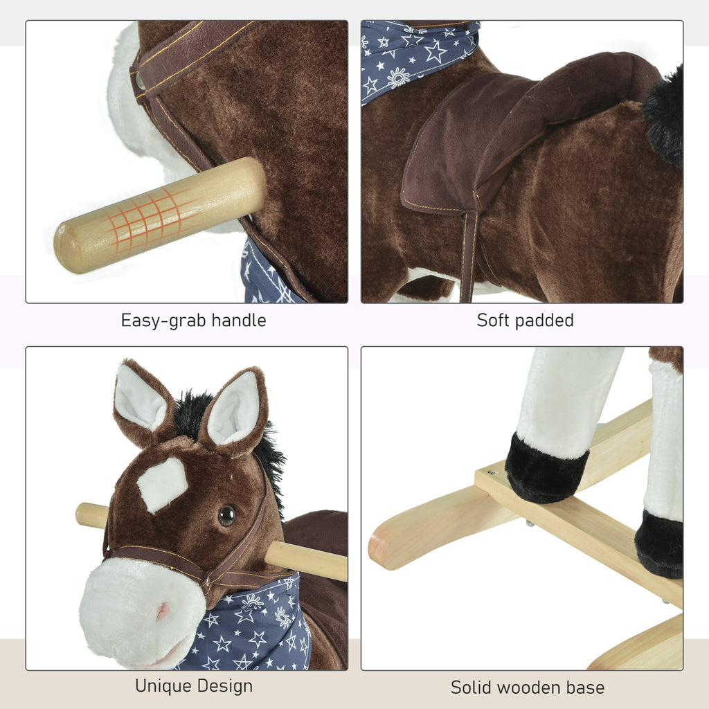 Plush Cowboy Rocking Horse, Wooden Ride-on With Realistic Sounds, Wild