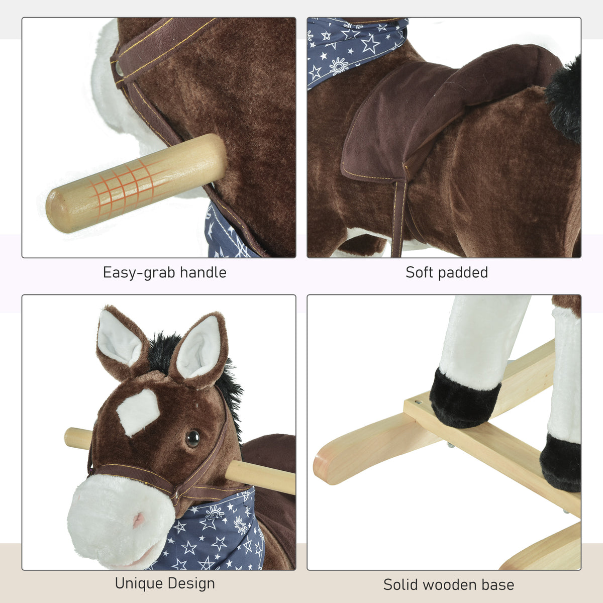 Plush Cowboy Rocking Horse, Wooden Ride-on With Realistic Sounds, Wild