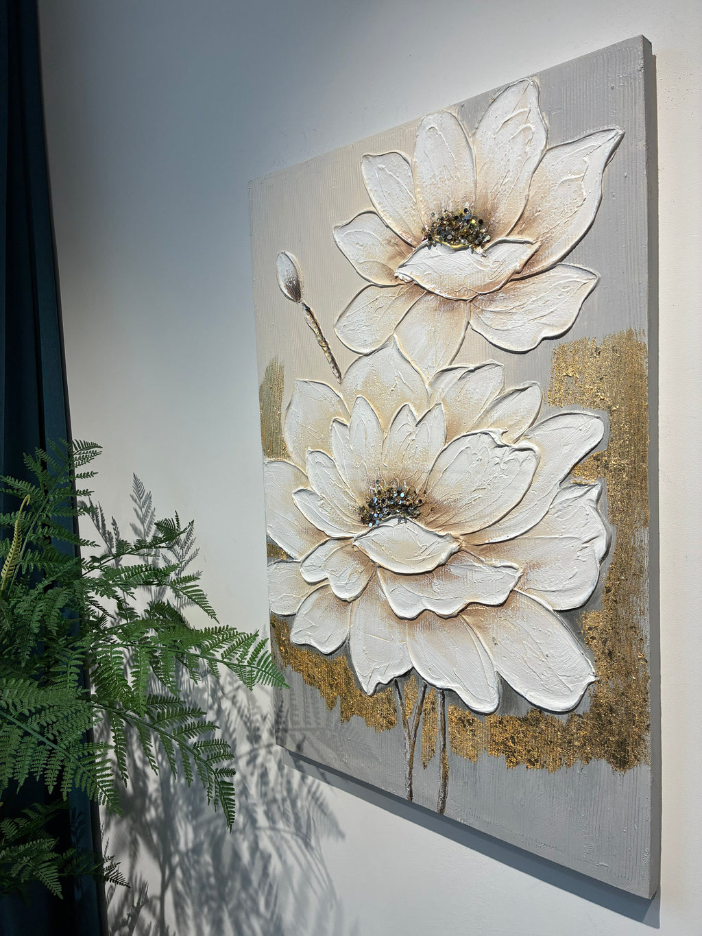 24x36 White Lotus Flower Canvas Wall Art, Hand-painted Thick Textured