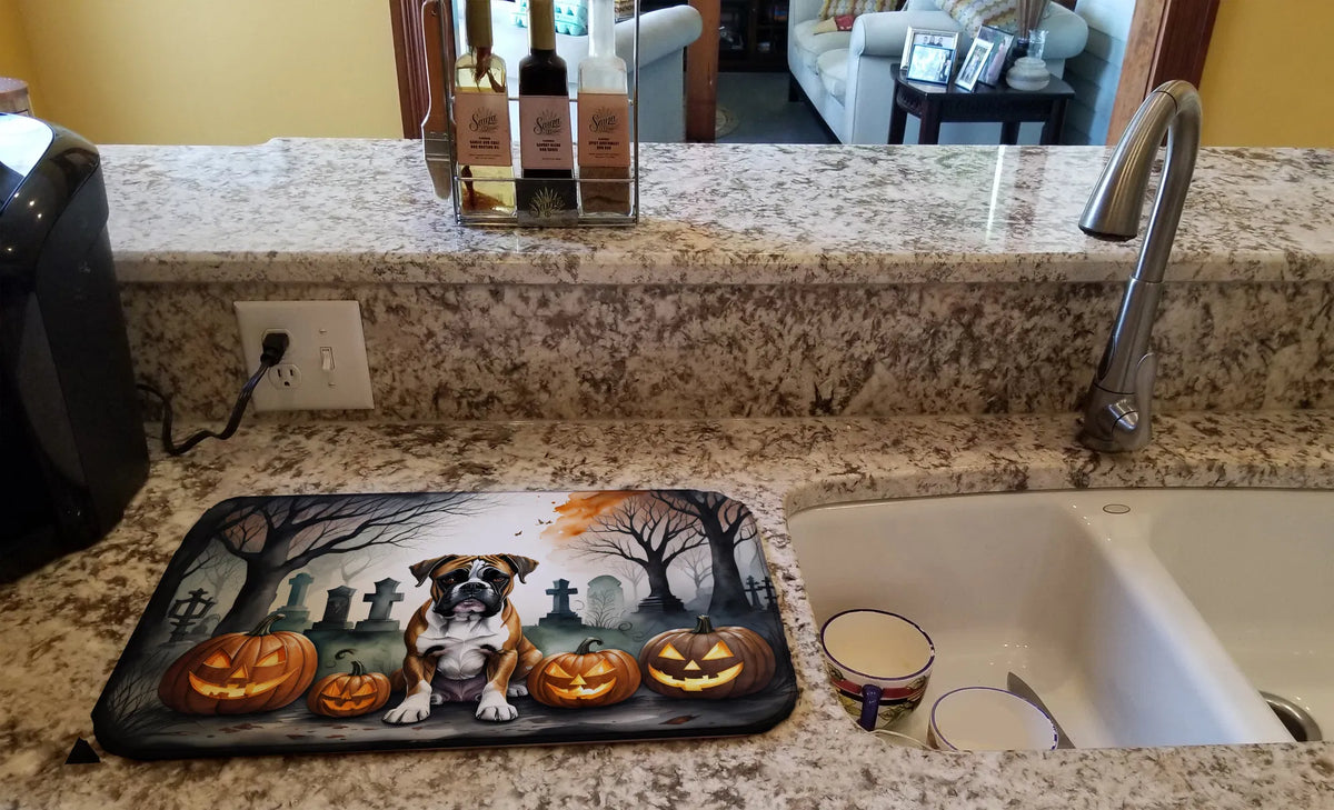 Boxer Spooky Halloween Dish Drying Mat Absorbent Dish Drying Mat Pad