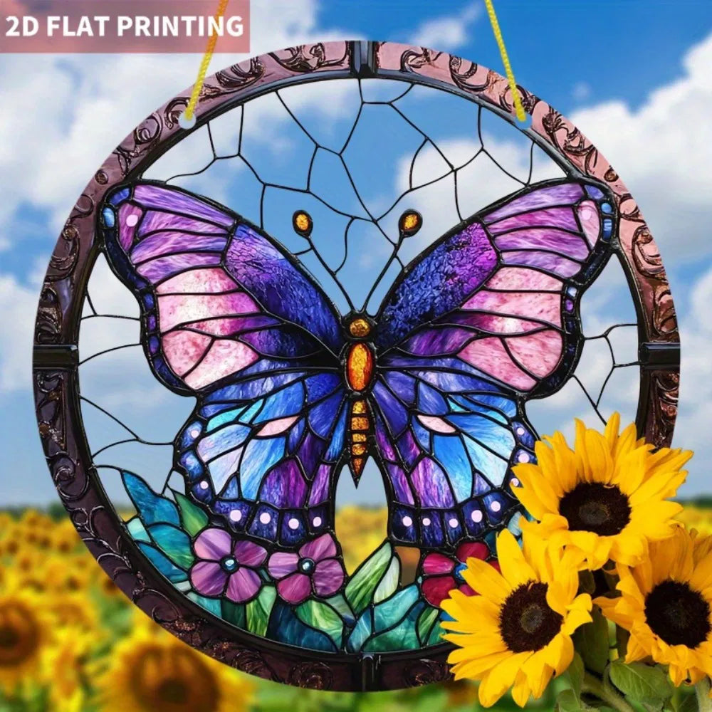 High Definition Transparent Round Purple Butterfly Floral Acrylic Sun