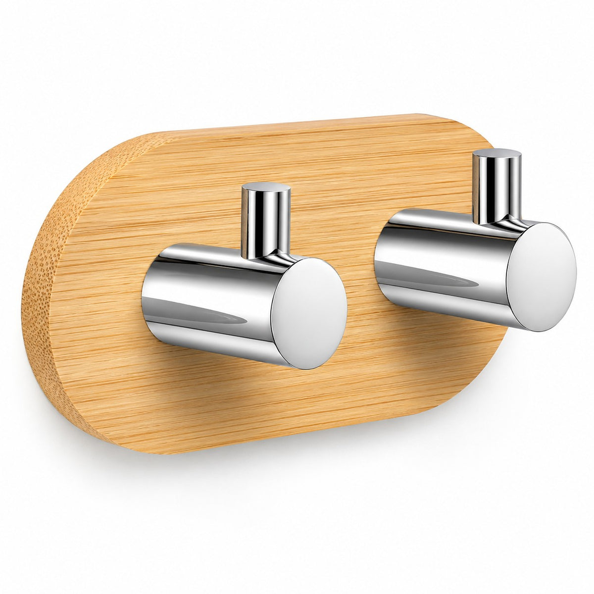 Bamboo Wood Double Straight Hook, Glossy Finish, 2Pack