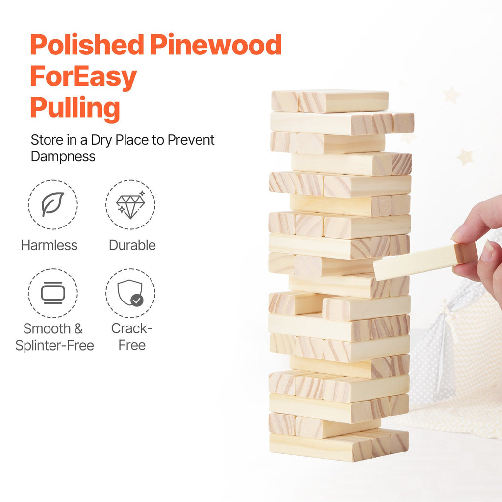 Tumbling Timber Toy, 54 Blocks Tumble Tower Blocks Game, Pine Wood