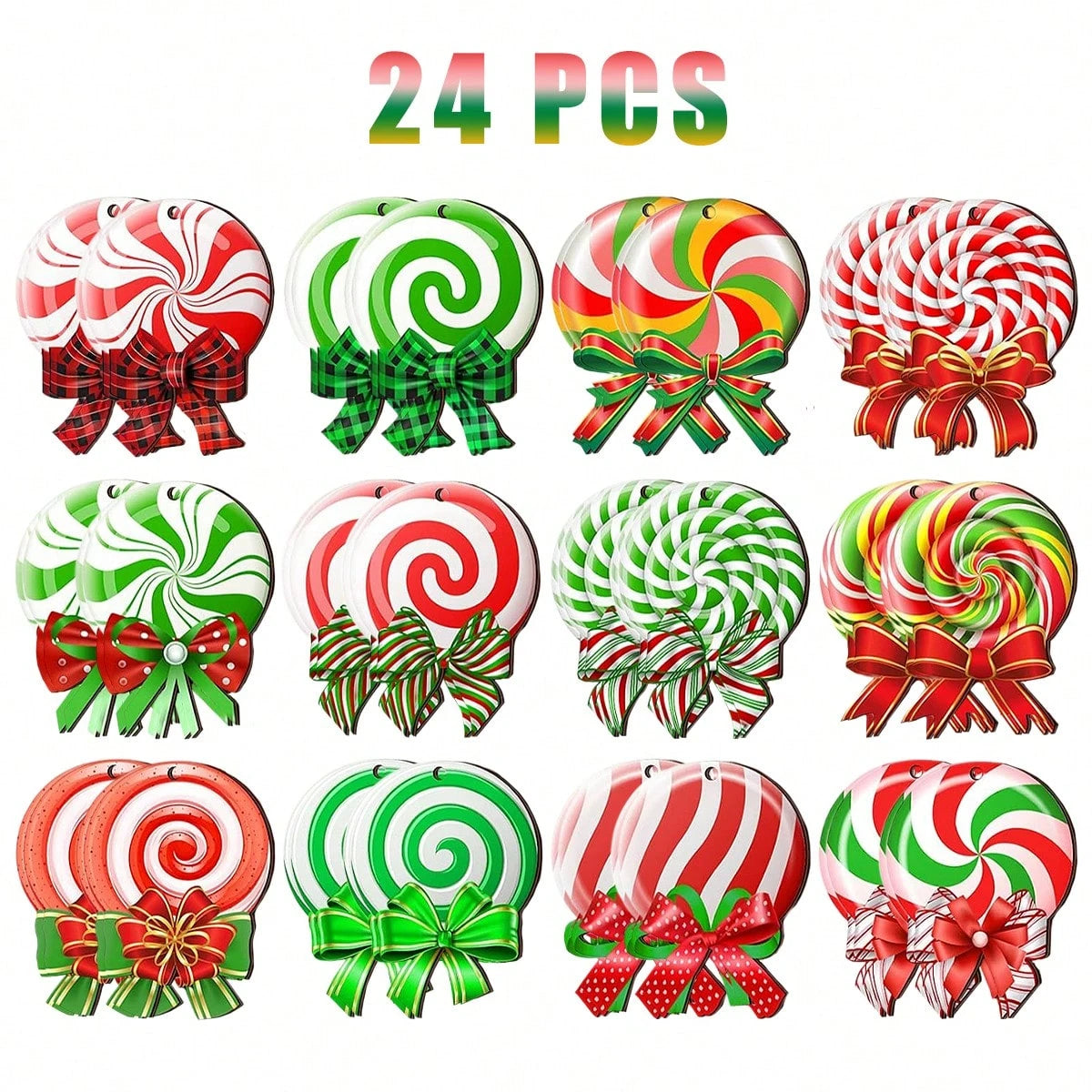 24 Pieces Peppermint Christmas Tree Ornaments Colorful Peppermint Wood