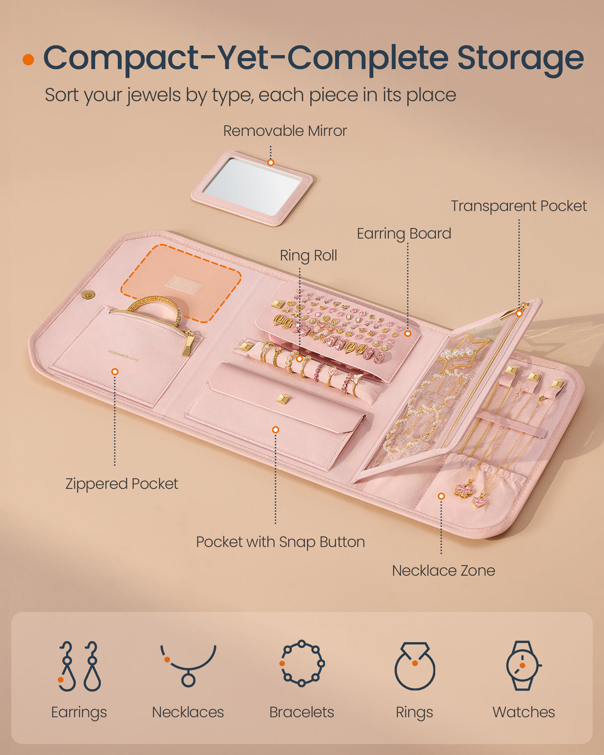 HOME Ronne Collection - Travel Jewelry Case, Foldable Jewelry Organizer