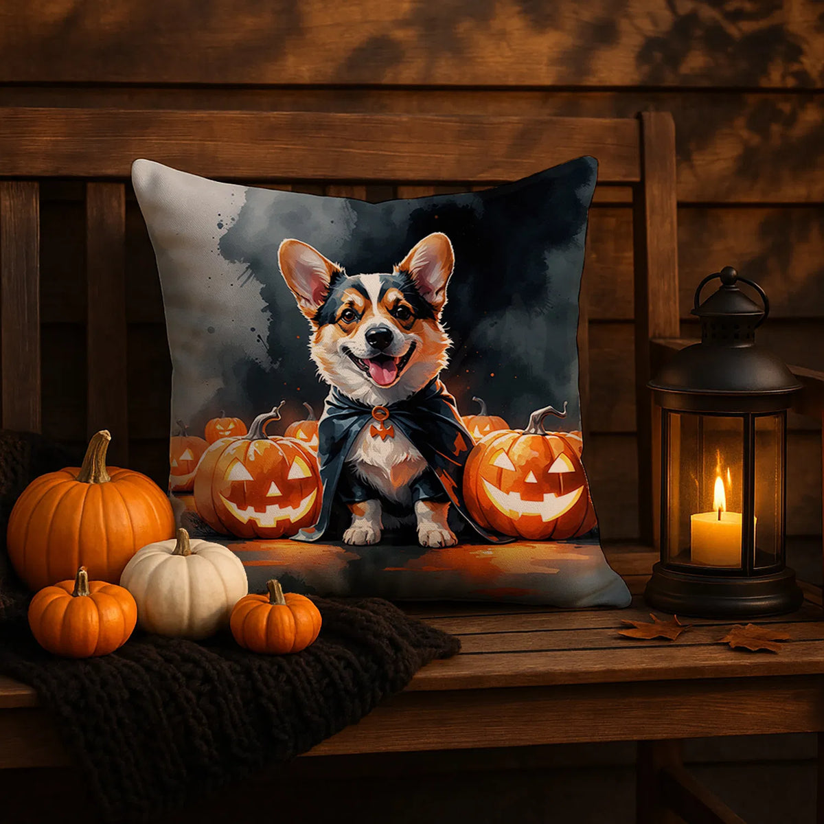 Corgi Puppy Halloween Throw Pillow Machine Washable, Indoor Outdoor