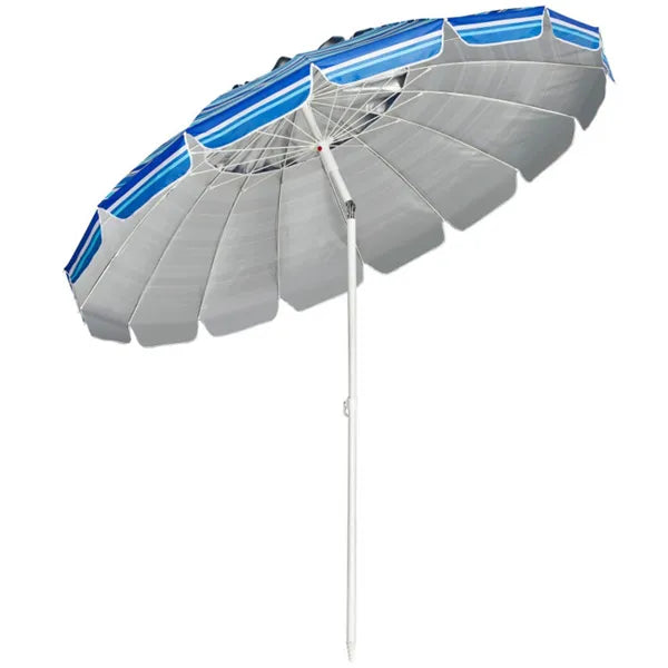 8 Ft Beach Umbrella With UV Protection – 16-Ribbed Windproof Frame