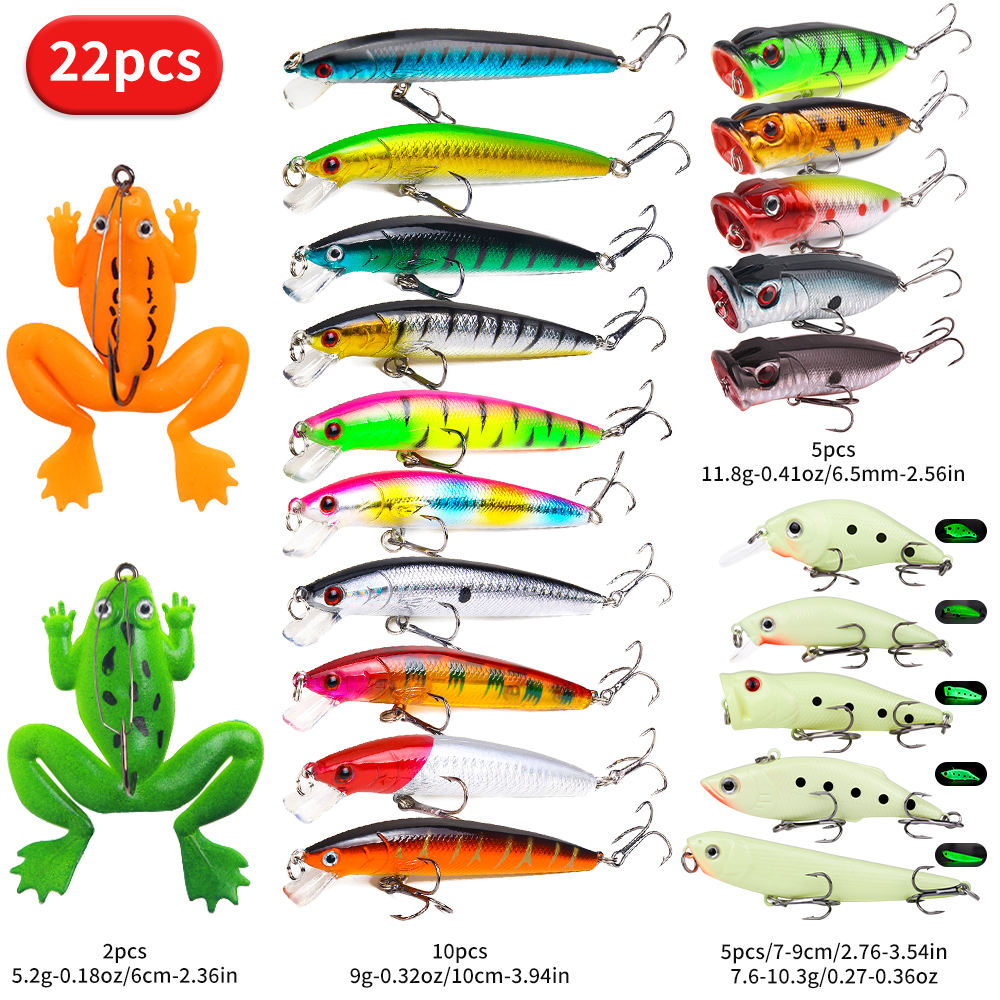 Topwater Fishing Lure Set (22, 58 or 102 Pieces)