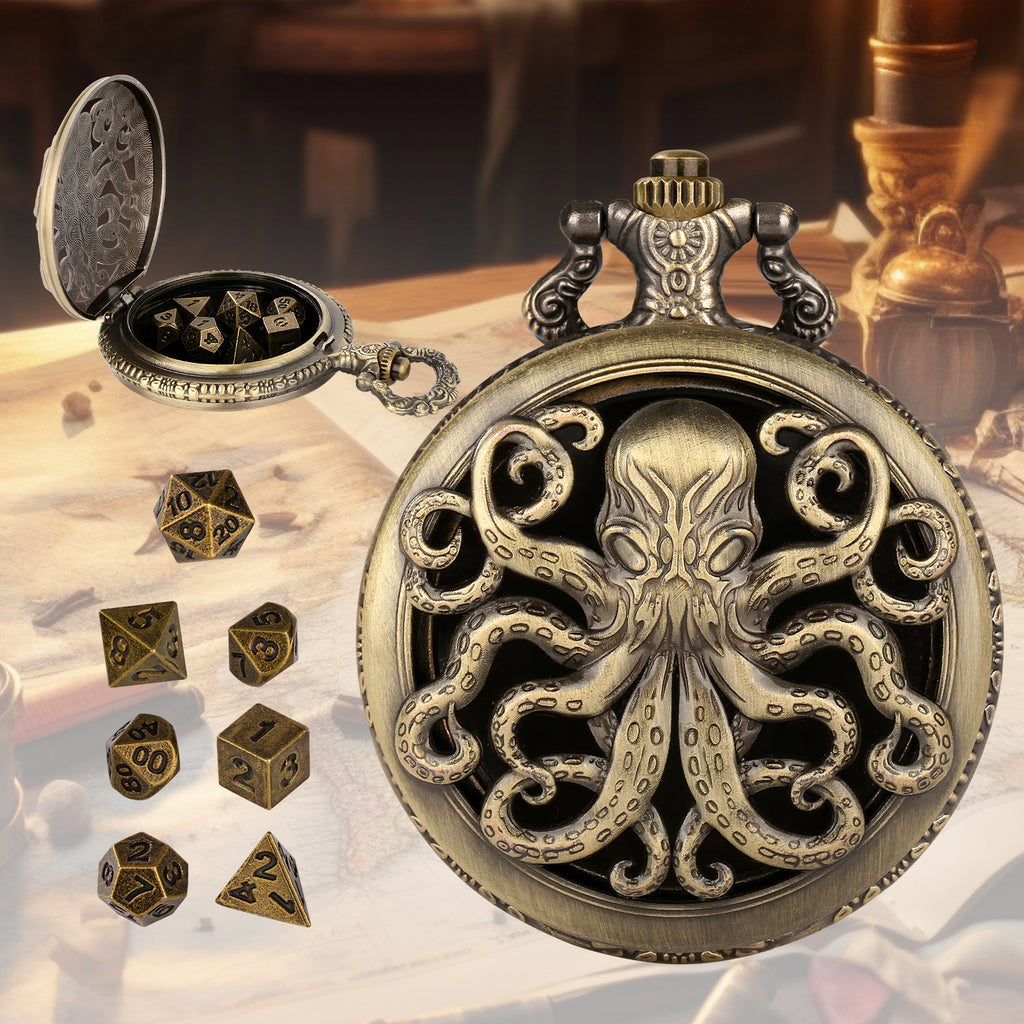Thick Chain Octopus Symmetrical Pocket Watch Dice Set, Equipped