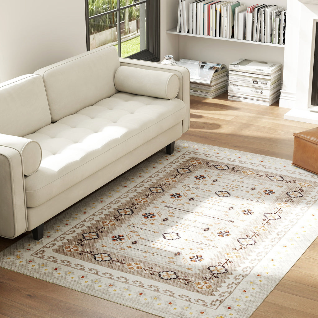 Machine Washable Area Rug 4x6, Non-slip Boho Flannel Print Floor Carpet