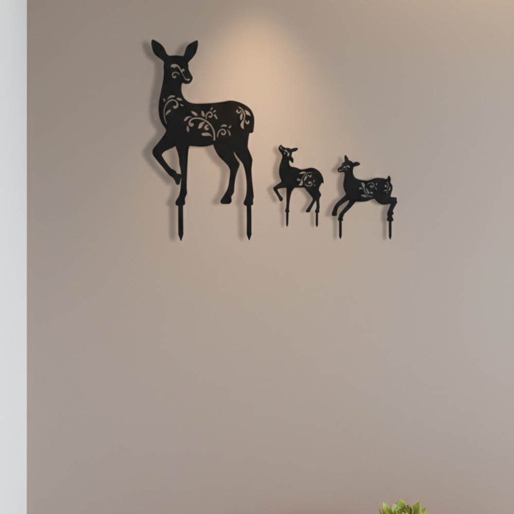 3-Pack Vintage Black Metal Deer Garden, Stakes Rustproof Rustic