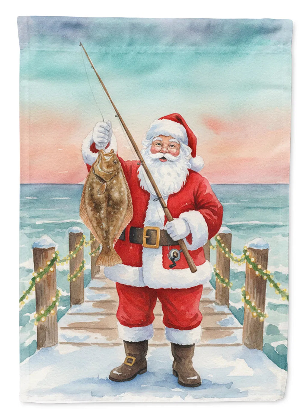 Fishing Santa Claus With Flounder Christmas House Flag Large Porch