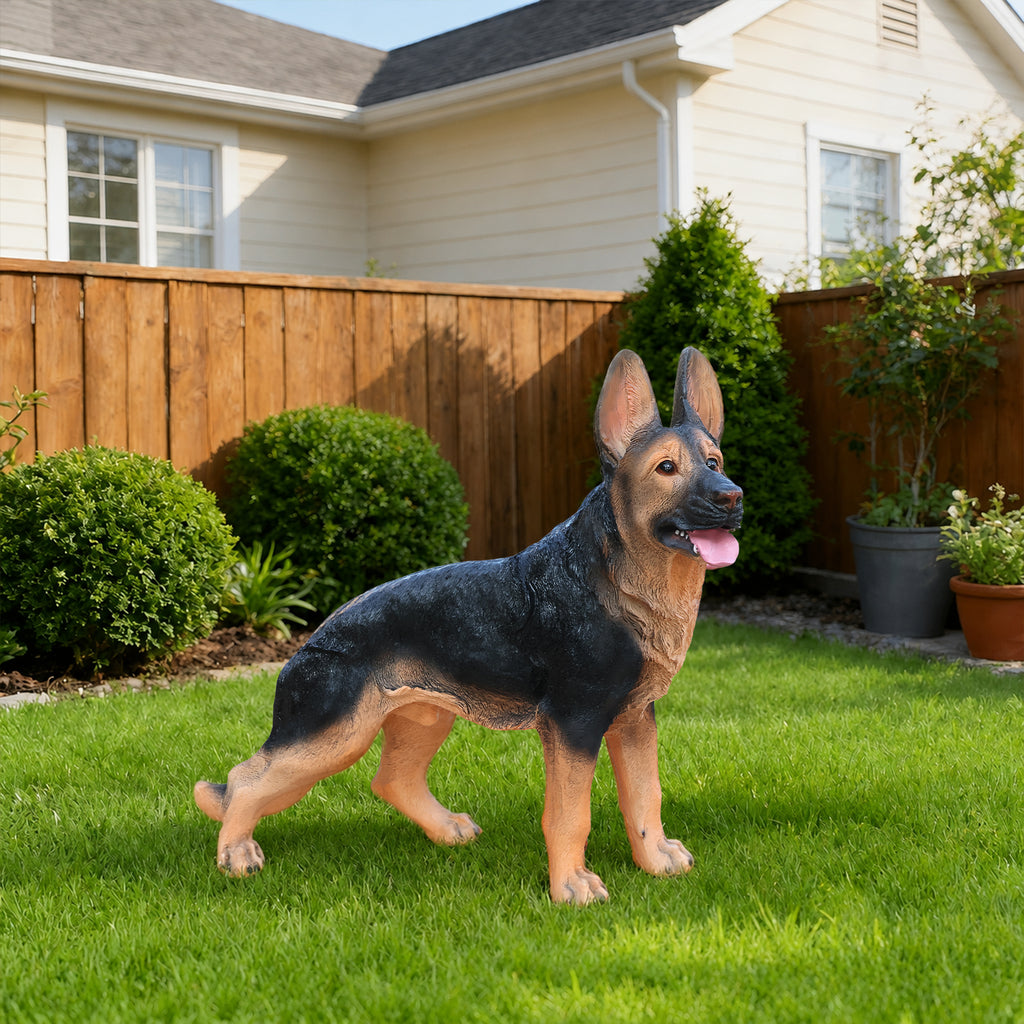 Outdoor German Shepherd Dog Statue Greeter Garden Decor – Cute Puppy
