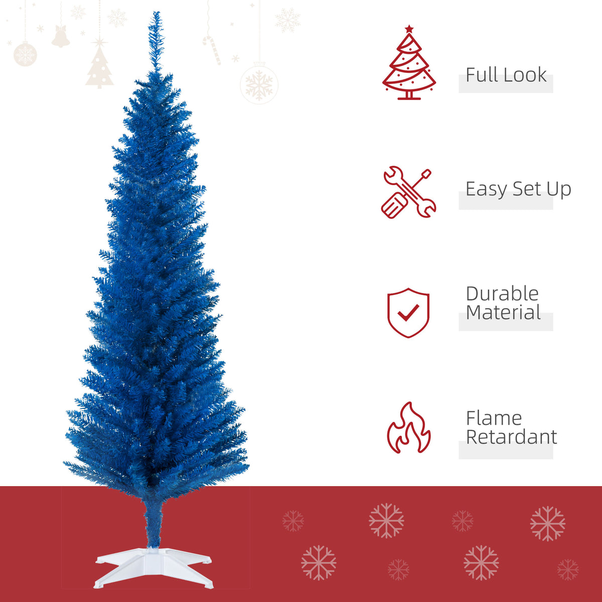 5FT Decorated Christmas Tree, Pencil Christmas Tree With 294 Realistic