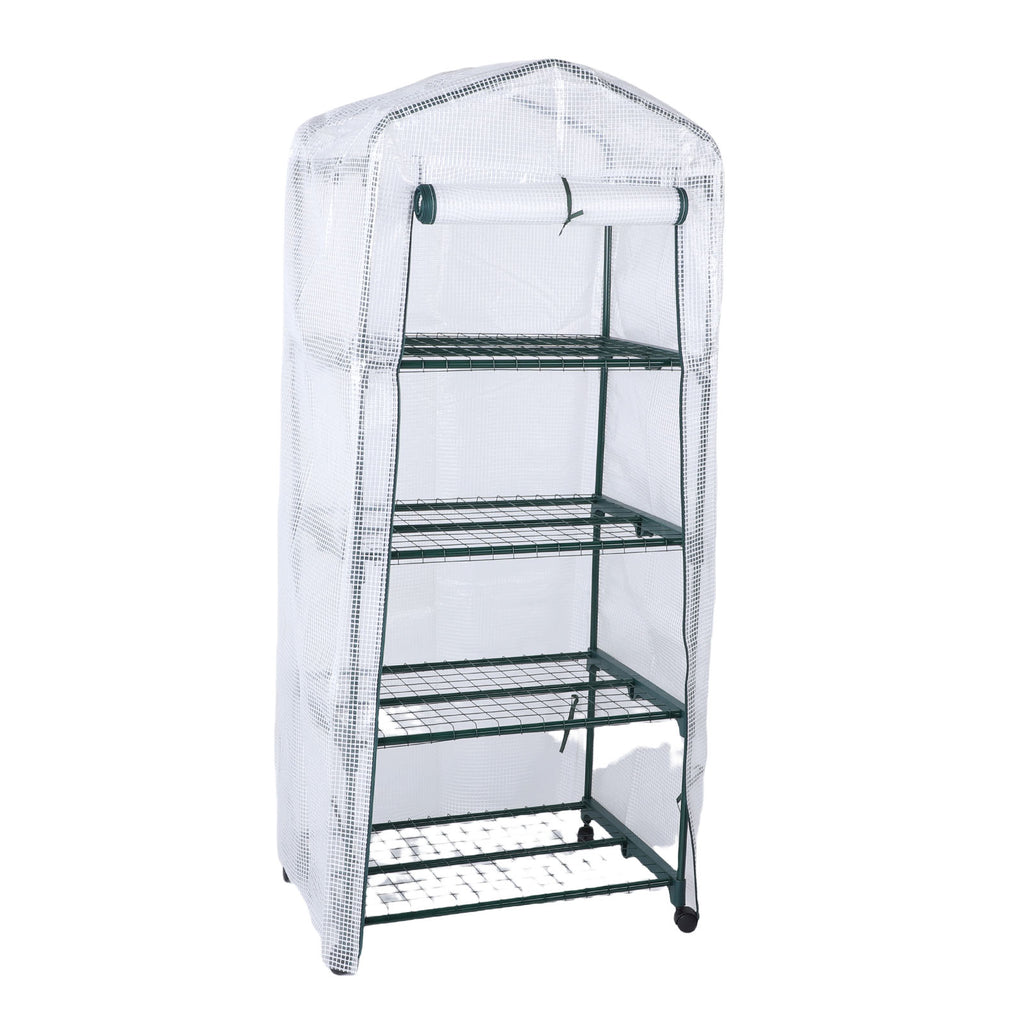 Greenhouse With PE Cover 360° Rotating Wheels Zippered Door Frost Proof