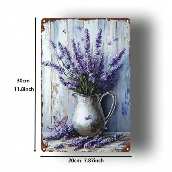 Vintage Lavender Butterfly 2D Metal Wall Art, French Country Farmhouse