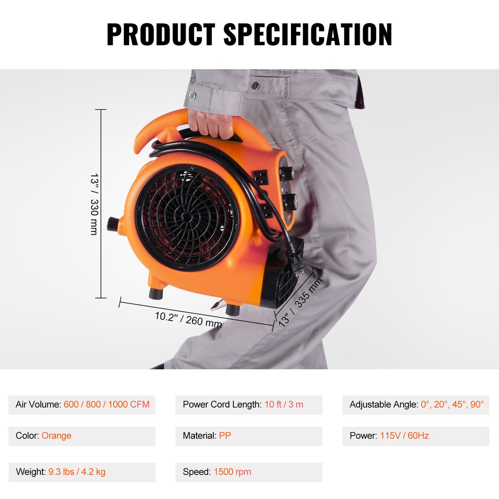 Vevor Floor Blower, 1000 CFM Air Mover For Drying And Cooling, Portable
