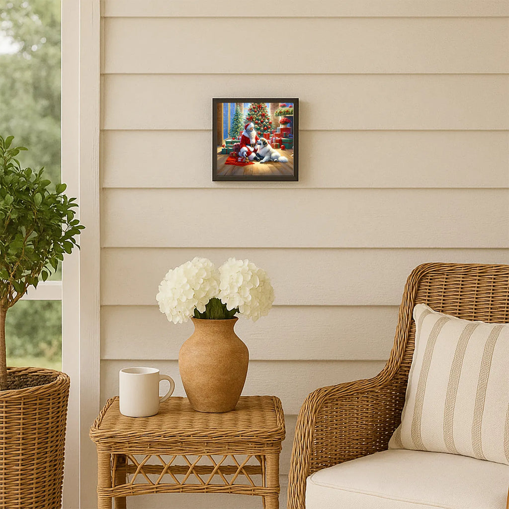Great Pyrenees And Santa Claus Framed Metal Print Bathroom, Kitchen