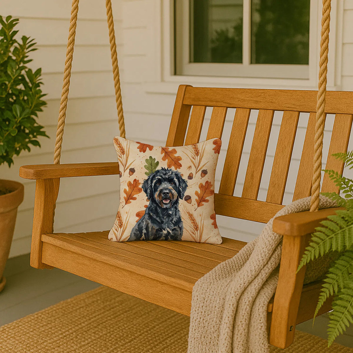 Black Portuguese Water Dog Heirloom Fall Throw Pillow Decorative Indoor