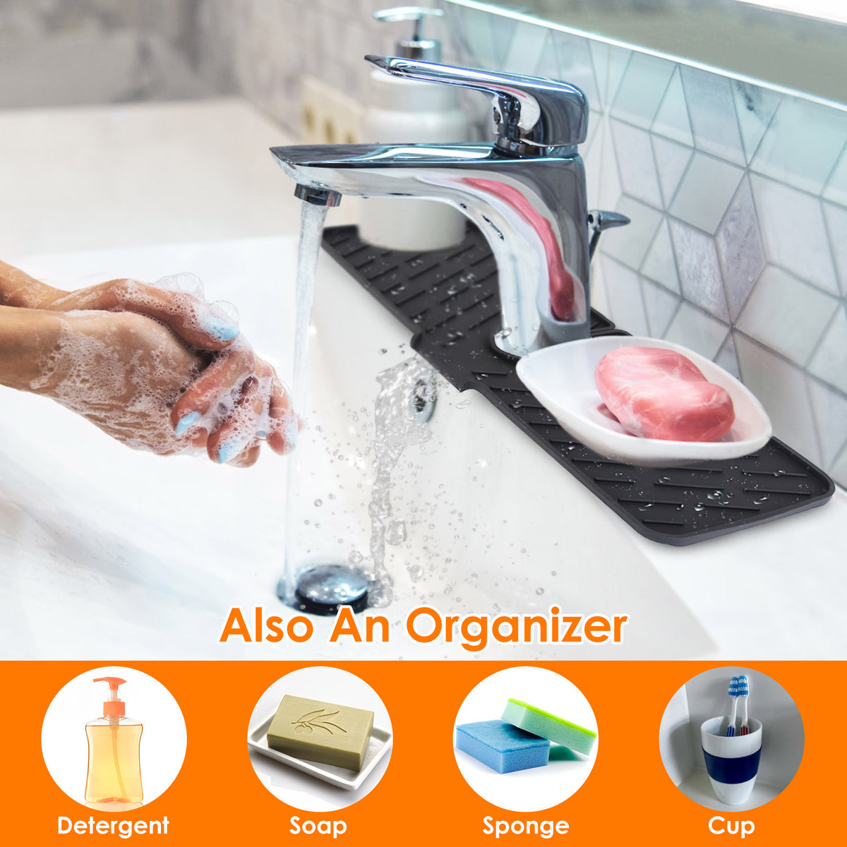 1Pc Silicone Faucet Mat Kitchen Sink Splash Guard Drain Mat Drying Pad