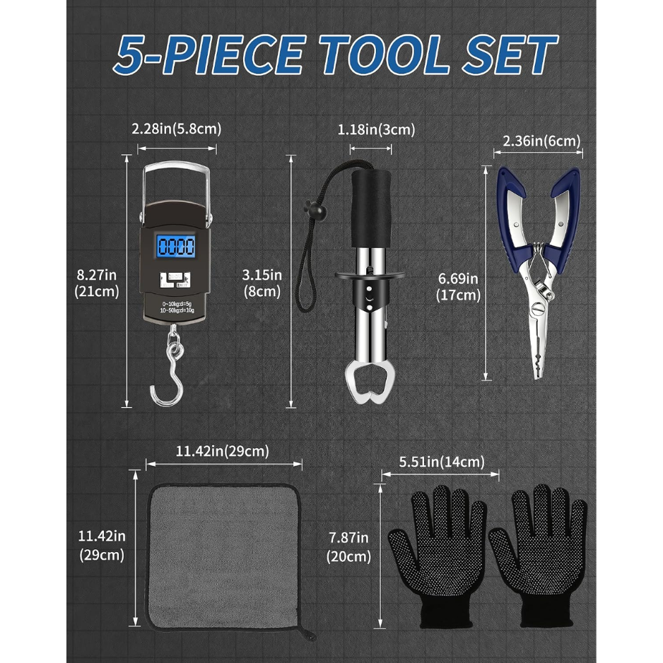 Fishing Tool Kit: Pliers, Gripper and Scale