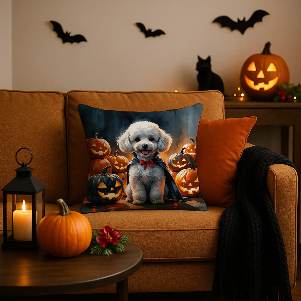 White Poodle Puppy Halloween Throw Pillow Machine Washable, Indoor