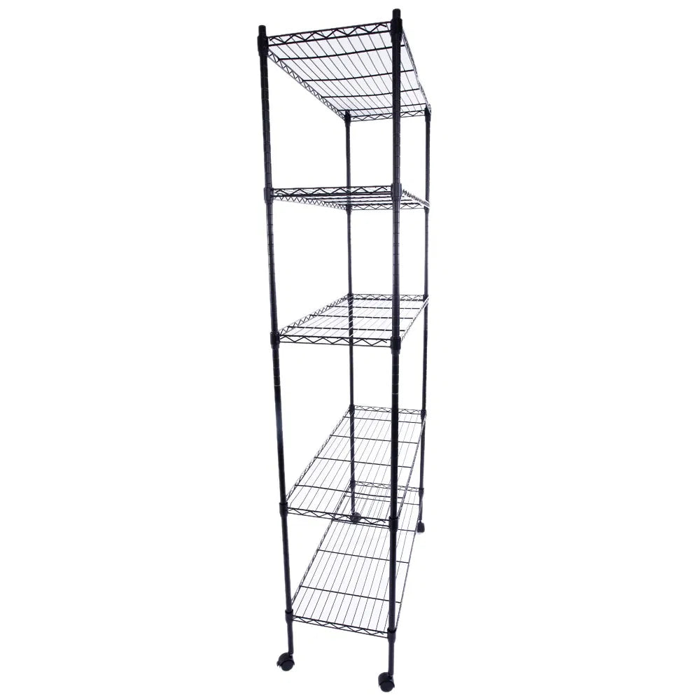 5-Layer Plastic Coated Iron Shelf With 1.5" Nylon Wheels 165*90*35 Black