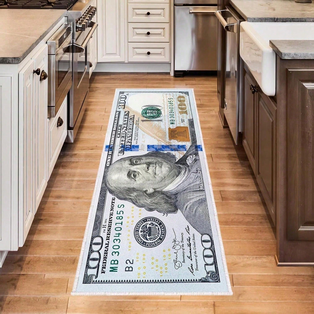 One Hundred Dollar Design Area Rug, Currency Inspired Non-slip Carpet