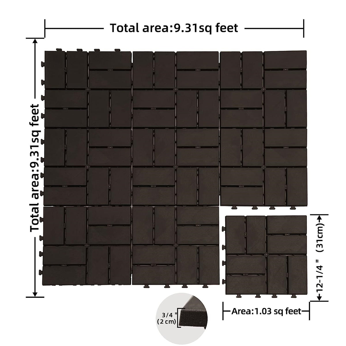 Patio Interlocking Deck Tiles, 12 X12 Square Composite Decking Tiles