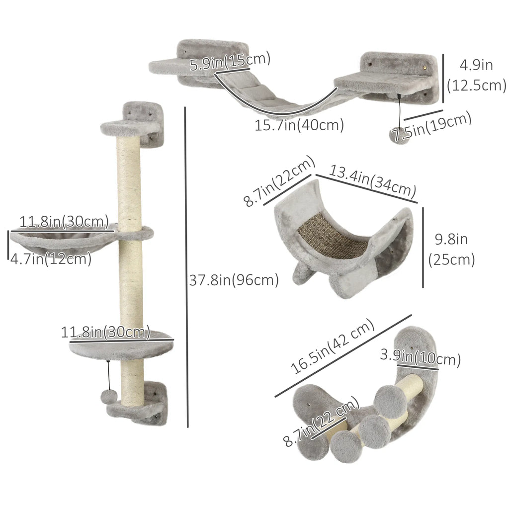 4Pcs Cat Wall Shelf With Scratching Post, Cat Wall Shelves For Relaxing