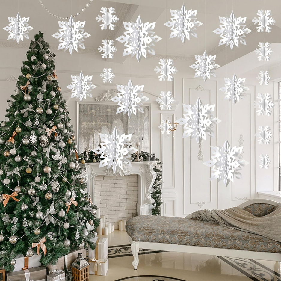 Decorations, Paper Christmas Hanging Decor Indoor, White, 14-Pc