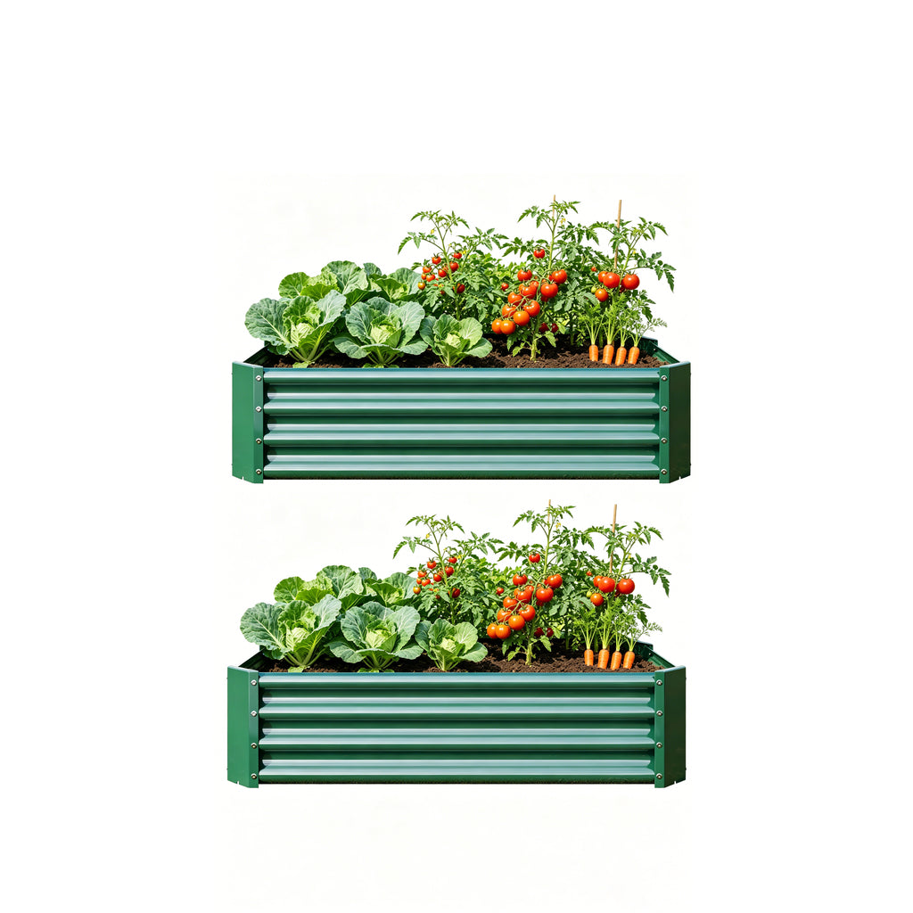 2PCS Green 4×2×1ft Metal Raised Garden Bed, Rectangle Raised Planter