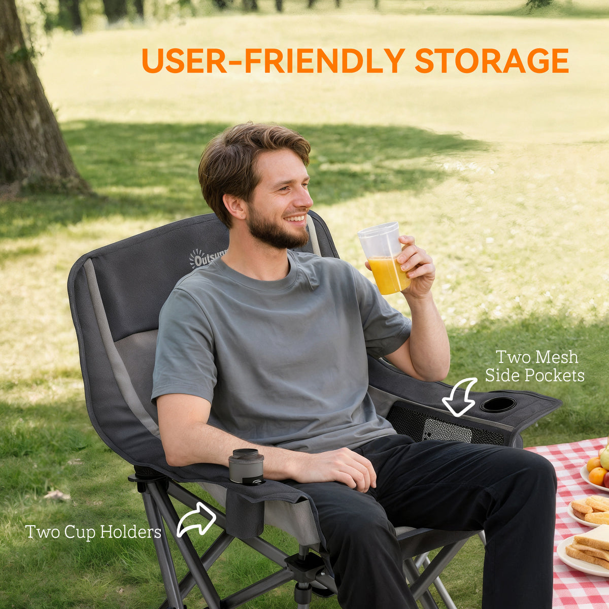 Padded Folding Camping Chair with Cup Holders