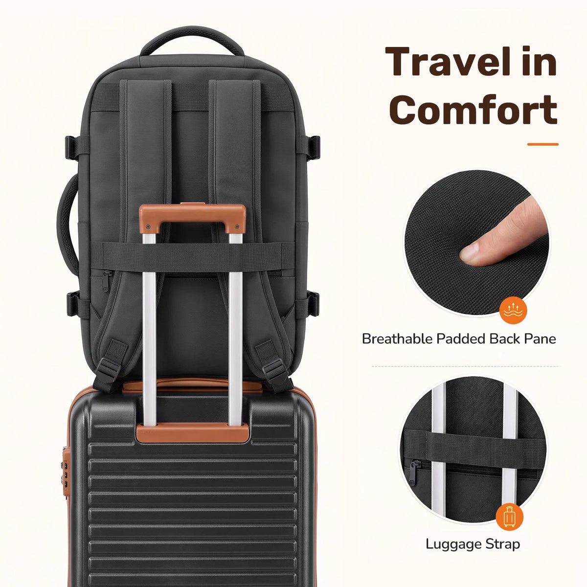 3pcs Travel Luggage Set With Backpack, Includes 20-Inch Carry-on