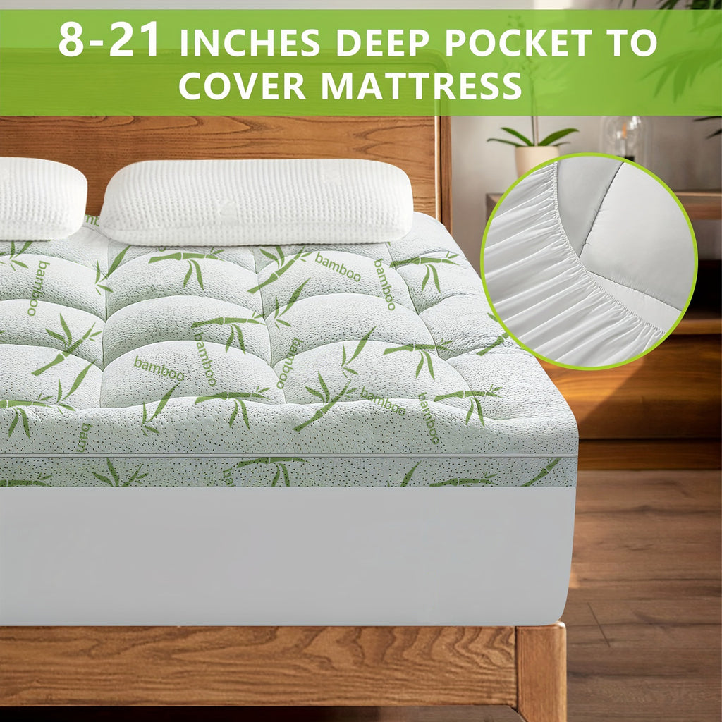 Cool Bamboo Mattress Topper Super Thick Breathable Bamboo Fiber