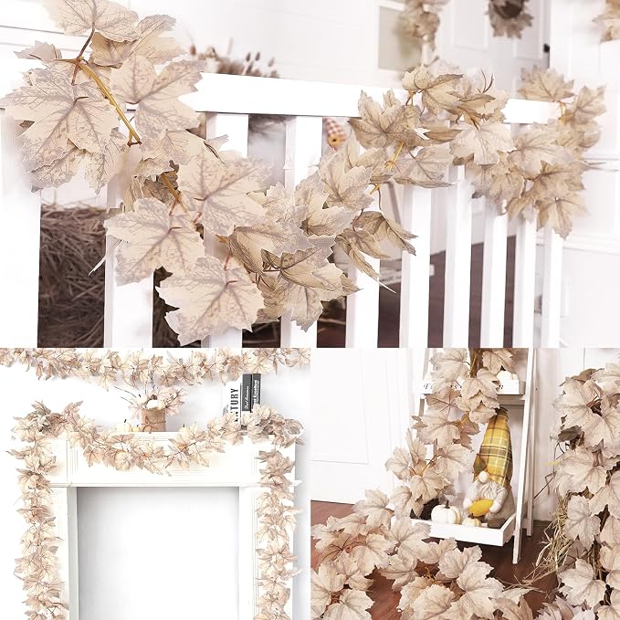 2 Pack 6 Ft Artificial Fall Maple Leaves Garland Autumn Decorations