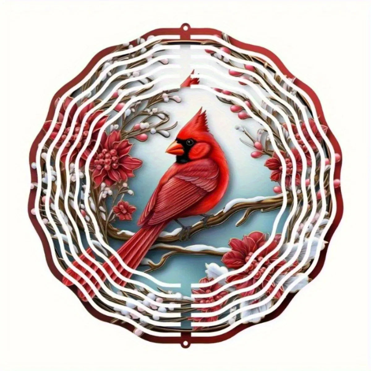 Vibrant Red Cardinal Wind Spinner With Mandala Wind Chime Garden Art