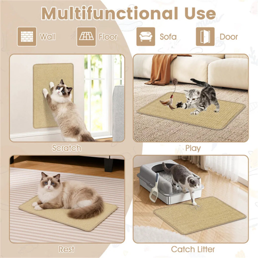24 X 16 Inch Natural 6-Piece Cat Scratching Mats, Sisal Material