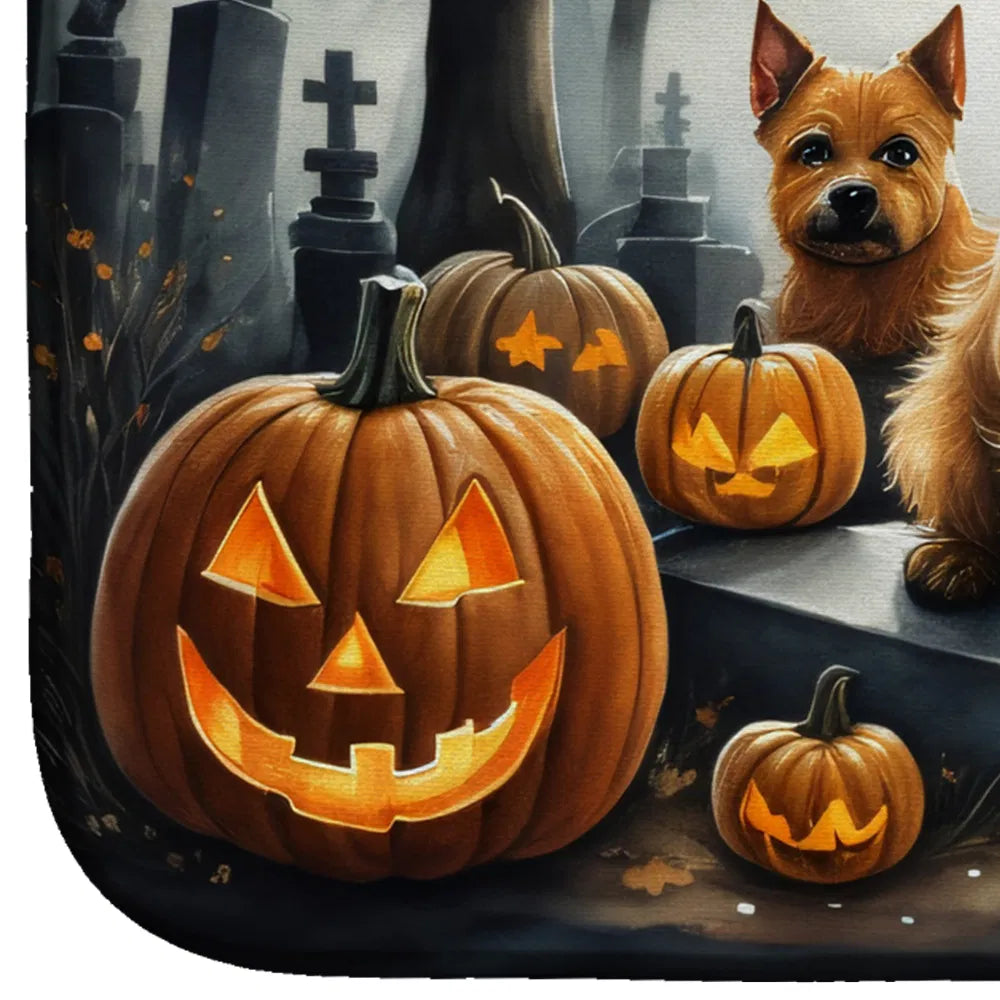 Norwich Terrier Spooky Halloween Dish Drying Mat Absorbent Dish Drying