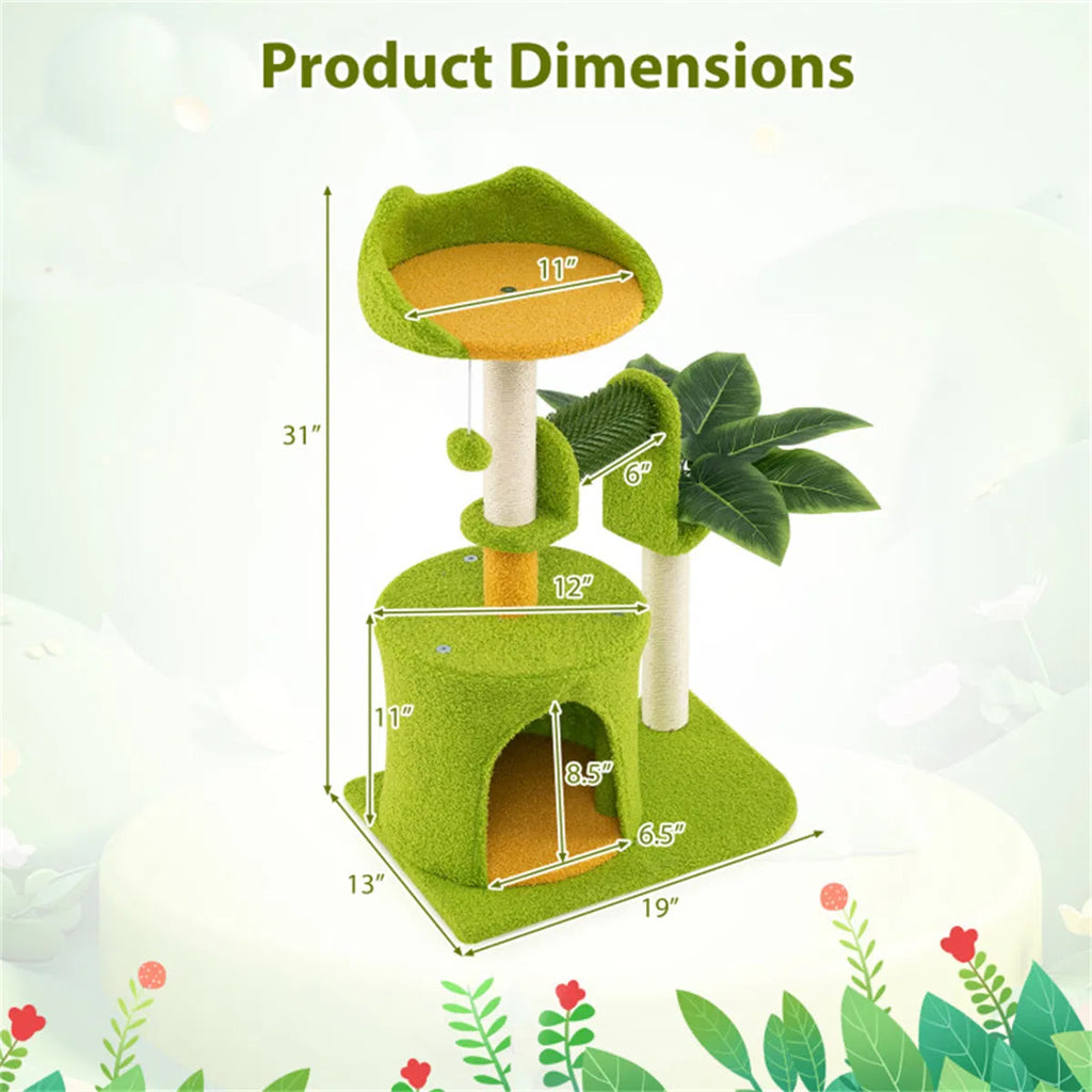 Cat Tree - 22LBS Capacity, Palm Tree Design With Self-groomer