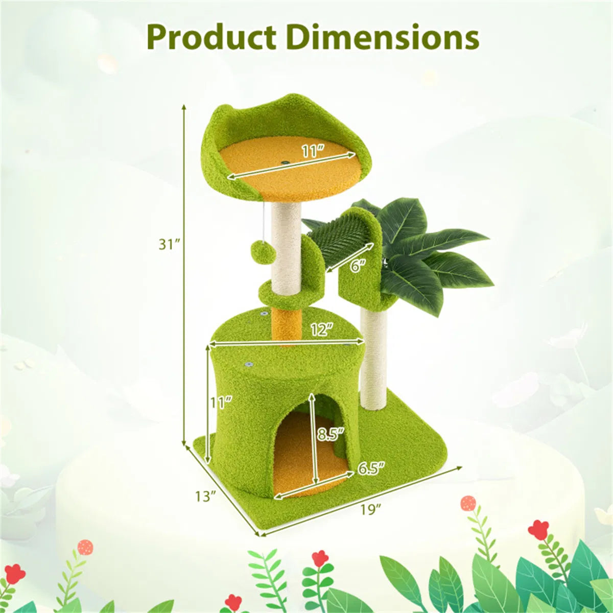 Cat Tree - 22LBS Capacity, Palm Tree Design With Self-groomer