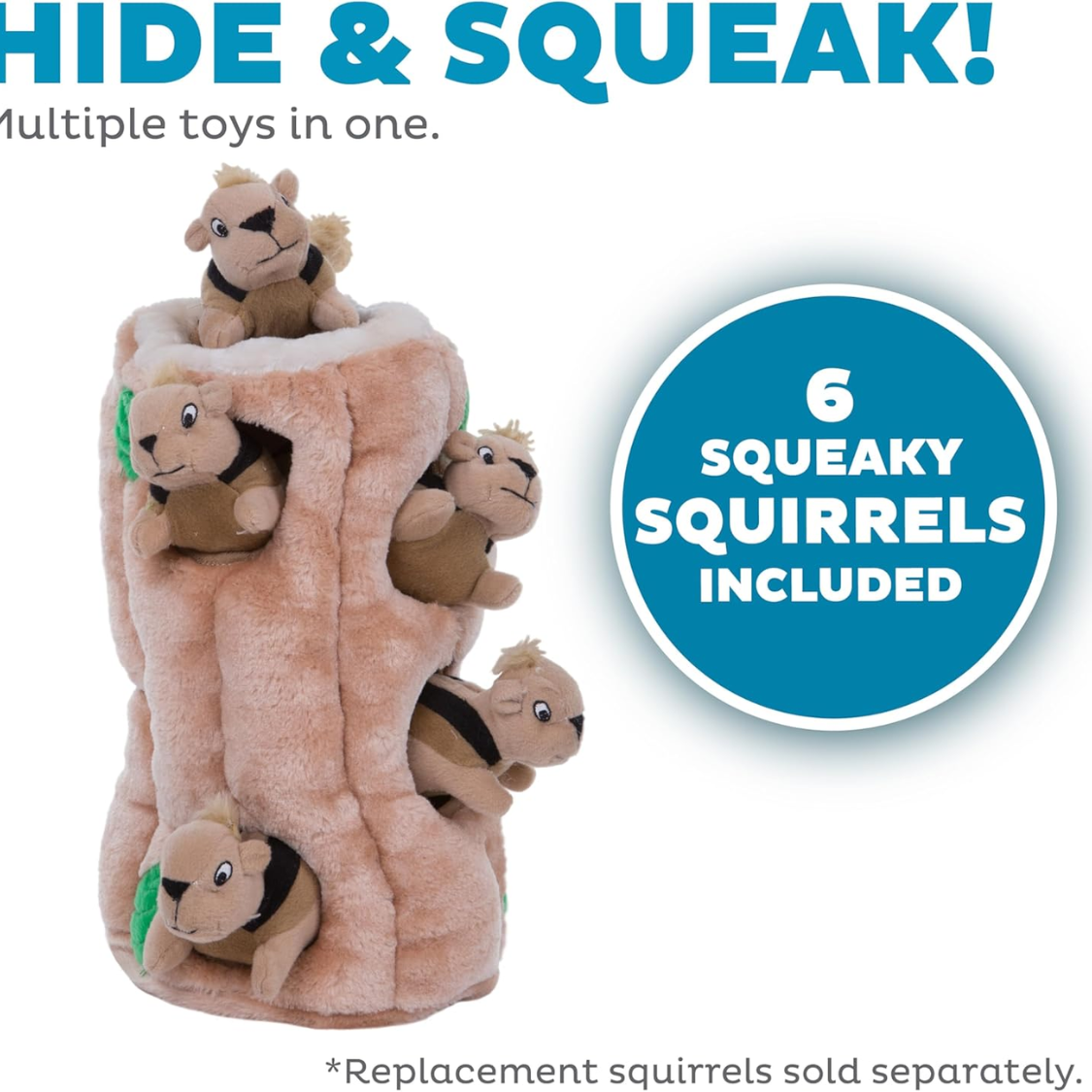 Squirrel Dog Toy Interactive 2in1 Plush Puzzle With 6 Squeaky Removable