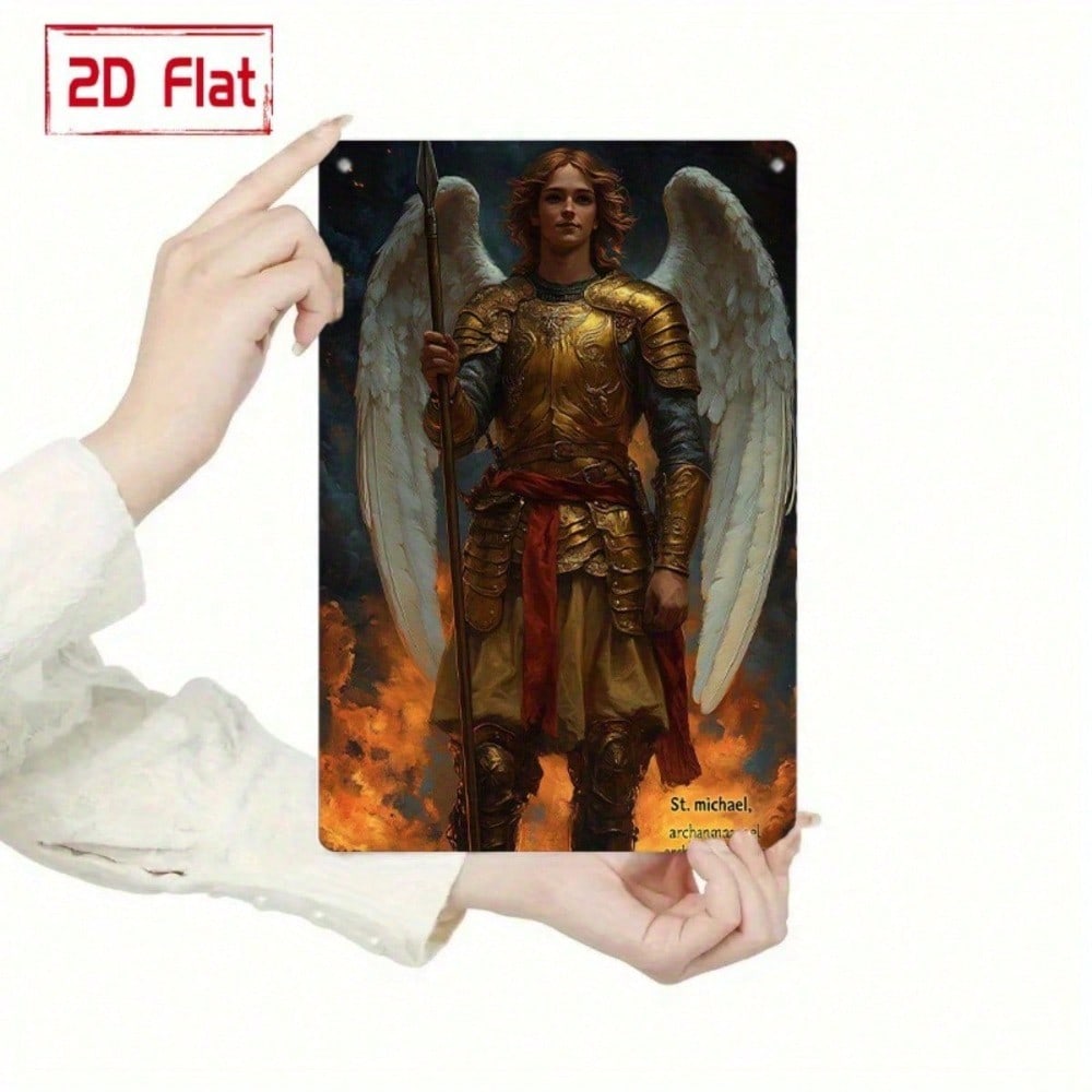 Archangel Wall Plaque Golden Armor Angel Medal, Spear Shield Religious