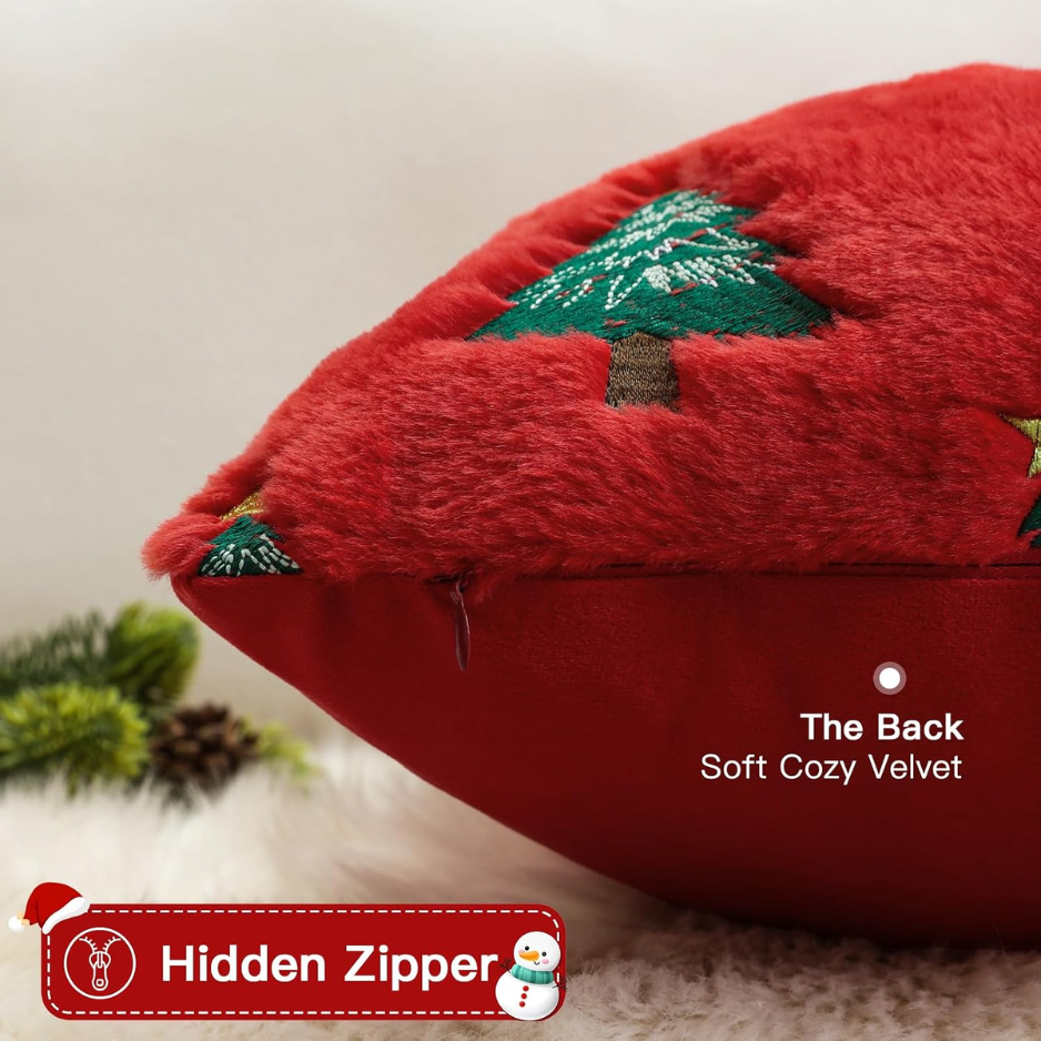 Christmas Tree Throw Pillow Covers 18x18 Set Of 2-Red