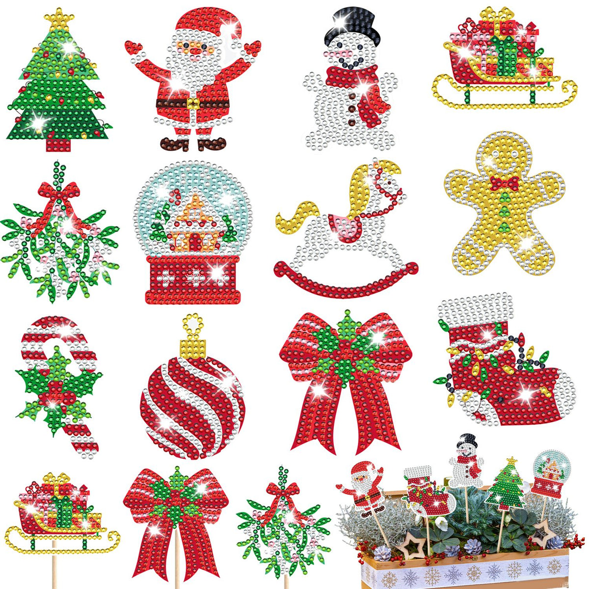 12Pcs Christmas Rhinestones Painting Kits Santa Claus Snowman