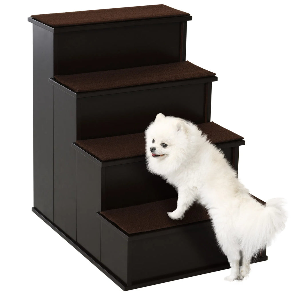 4 Levels Wooden Dog Steps Pet Stairs For High Bed, Cat Ladder For Bed