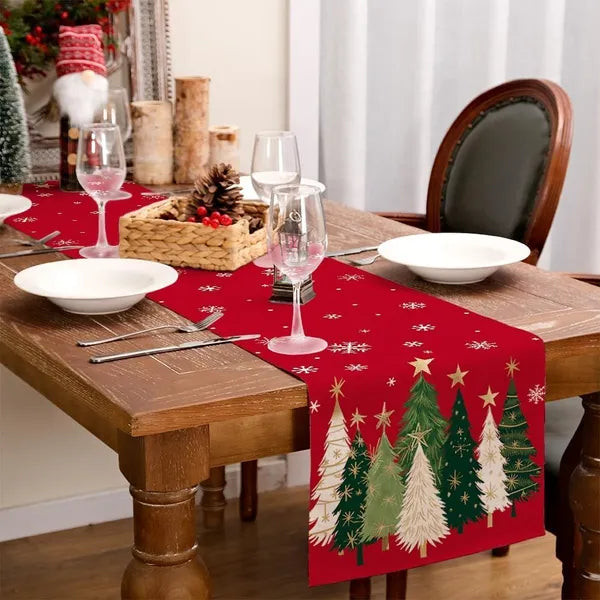 Christmas Table Runner 13x72 Inch, Xmas Trees Snowflakes Holiday