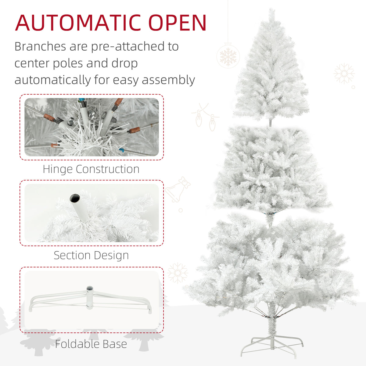 9ft Unlit Artificial White Christmas Tree, Holiday Decor