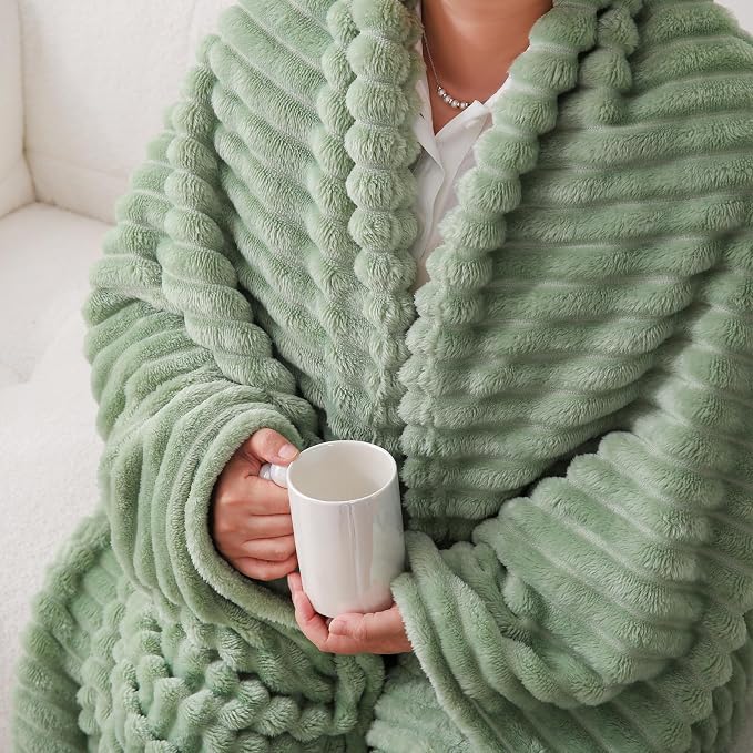 Sage Green Fleece Throw Blanket 50 X 60 Inch For Couch Sofa Living Room
